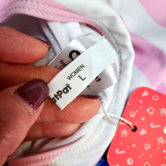 PatPat NWT L Pink and White stripe with Pineapple head and sunglasses 1 piece - Picture 4 of 16